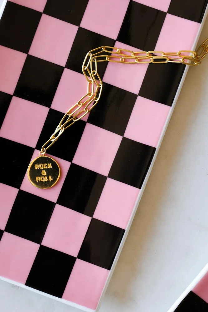 Black & Pink Checkerboard Trinket Dish