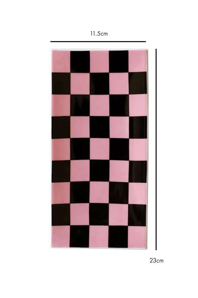 Black & Pink Checkerboard Trinket Dish