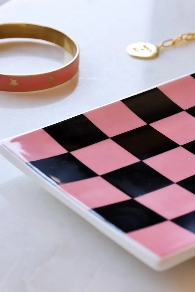 Black & Pink Checkerboard Trinket Dish