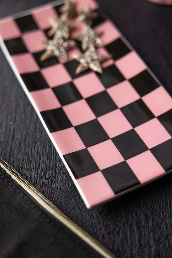 Black & Pink Checkerboard Trinket Dish