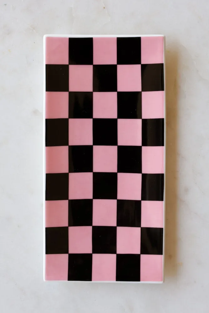 Black & Pink Checkerboard Trinket Dish