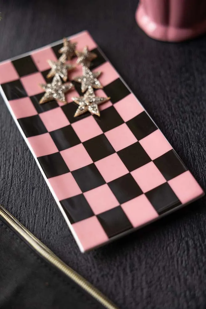 Black & Pink Checkerboard Trinket Dish