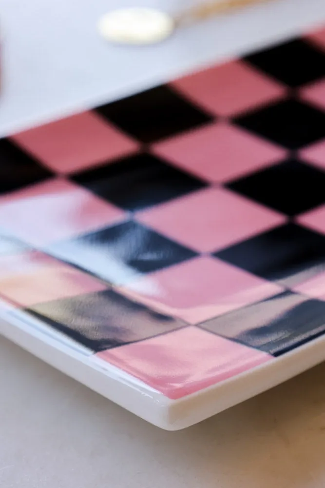 Black & Pink Checkerboard Trinket Dish