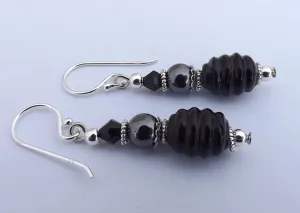 Black Glass & Hematite Bead Earrings