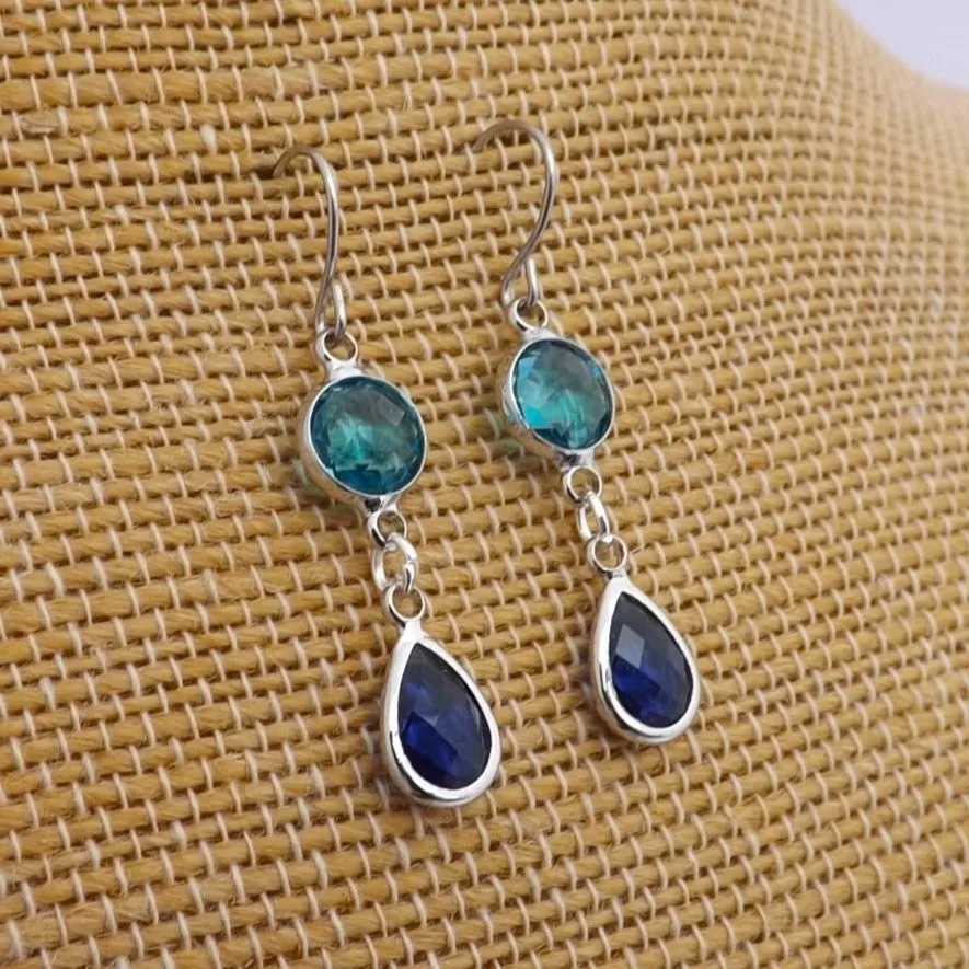 Blue & Silver Tone Handmade Drop Earrings