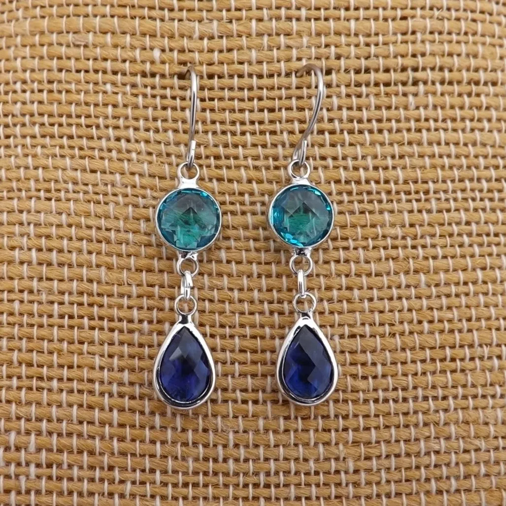 Blue & Silver Tone Handmade Drop Earrings