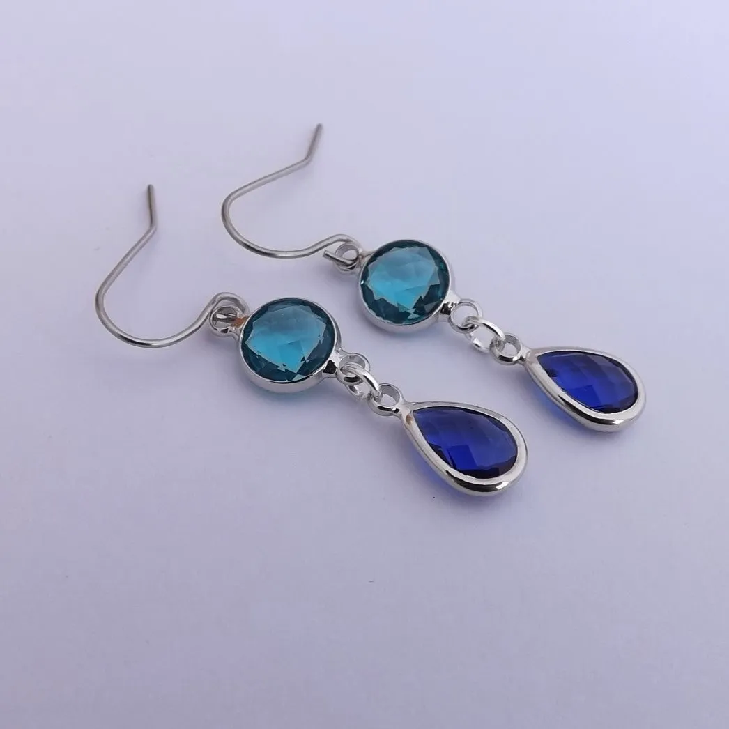 Blue & Silver Tone Handmade Drop Earrings