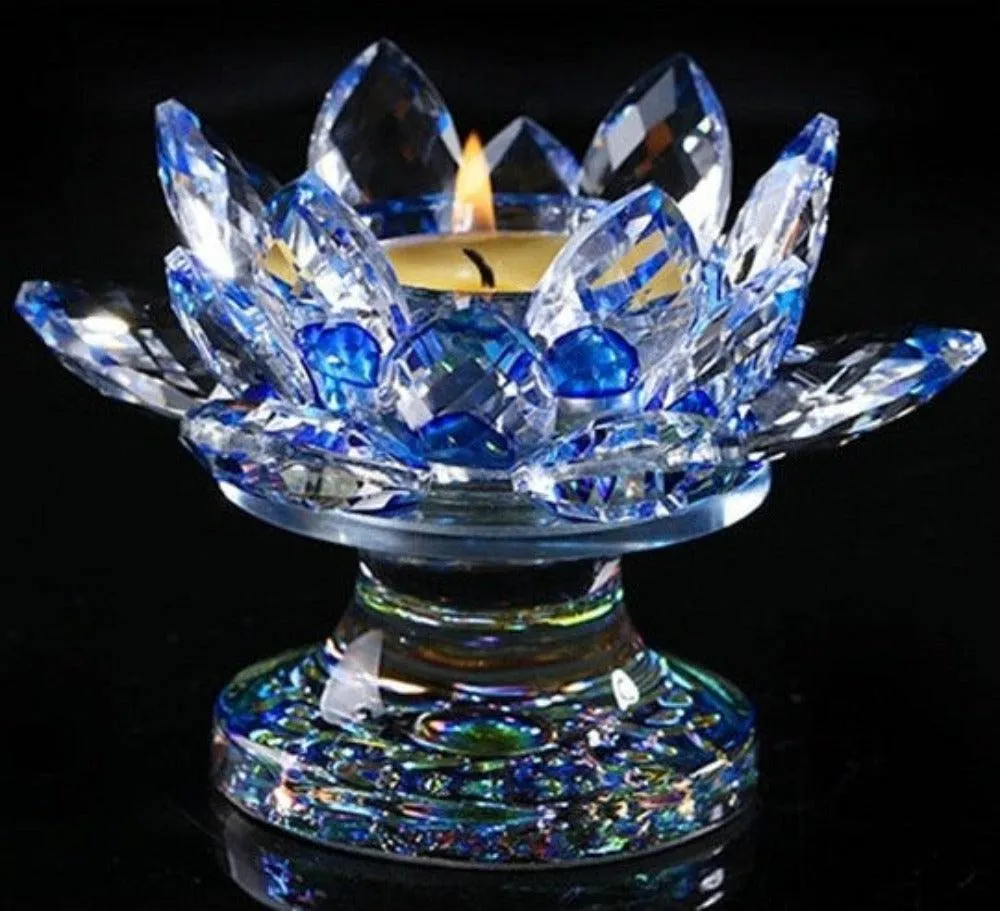 'Blue Lotus' Flower Glass Candle Holder