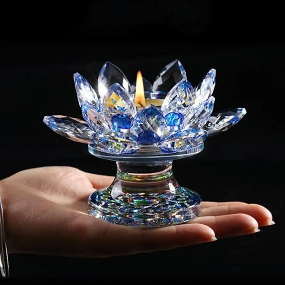 'Blue Lotus' Flower Glass Candle Holder