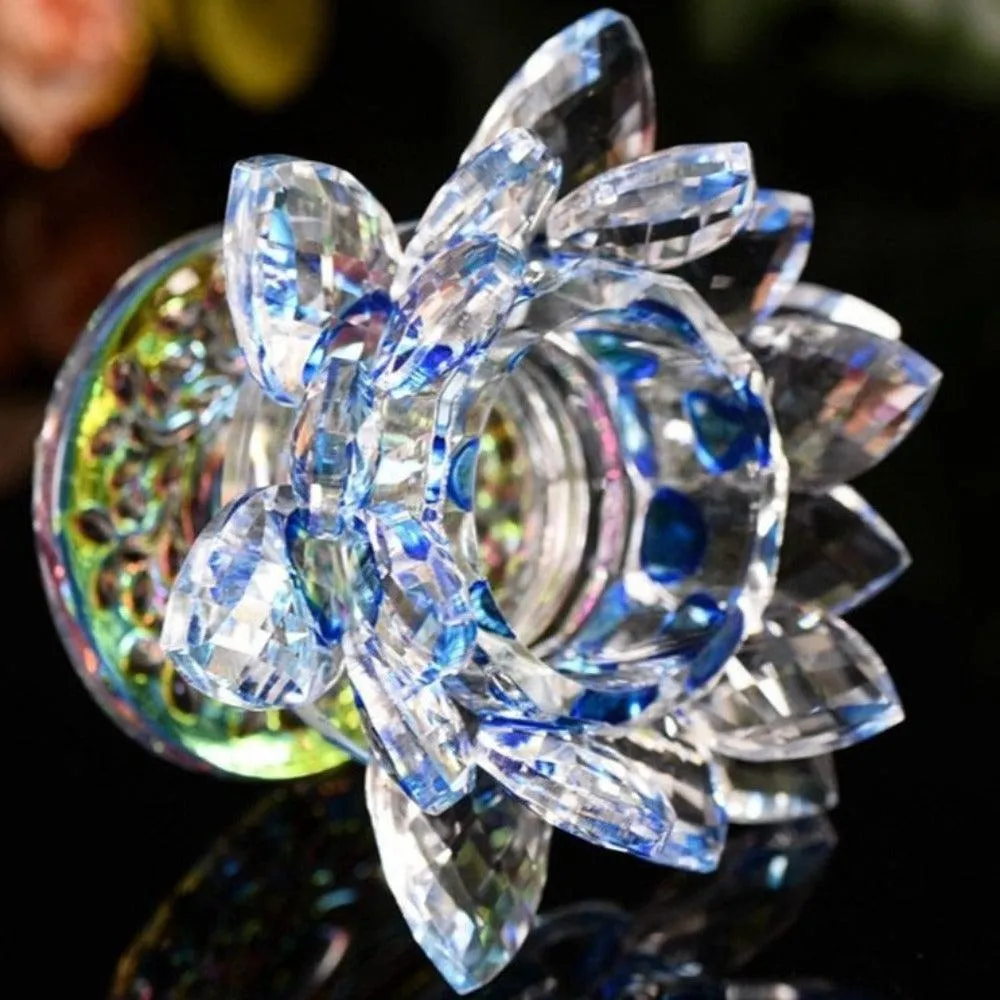 'Blue Lotus' Flower Glass Candle Holder