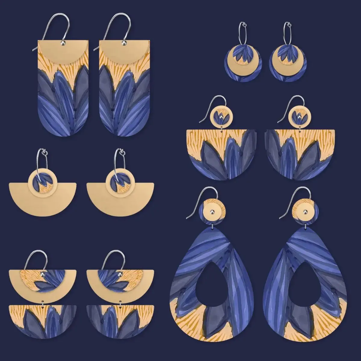 Botanic Blues Retro Earrings Set