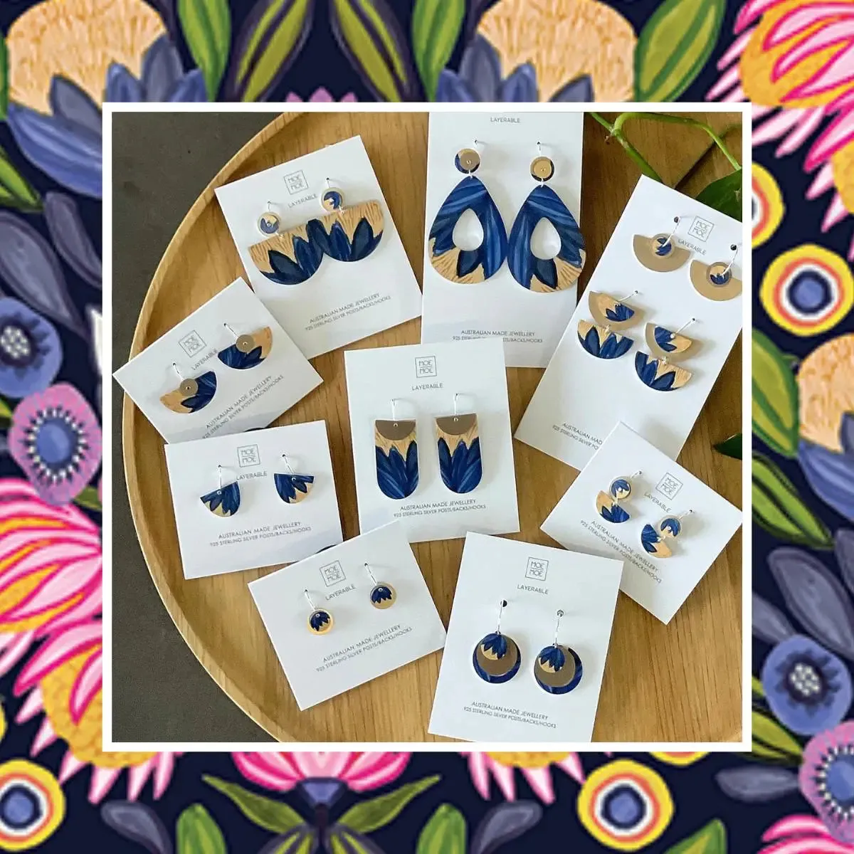 Botanic Blues Retro Earrings Set