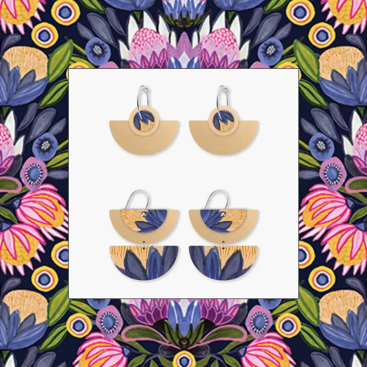 Botanic Blues Retro Earrings Set