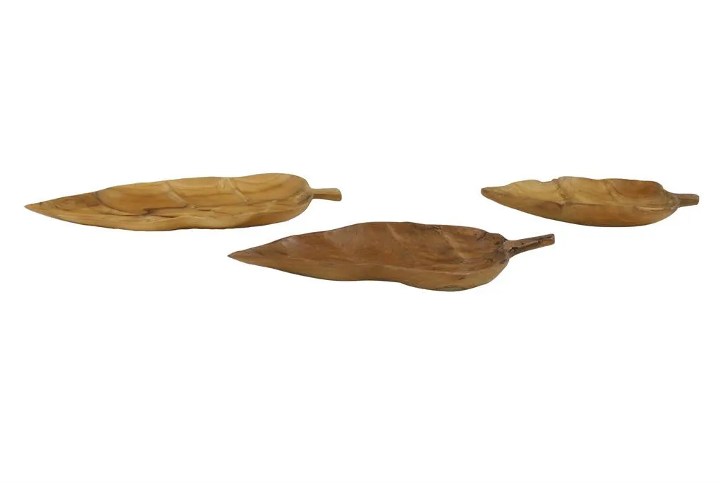 BROWN TEAK WOOD LEAF LIVE EDGE TRAY