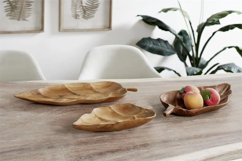 BROWN TEAK WOOD LEAF LIVE EDGE TRAY