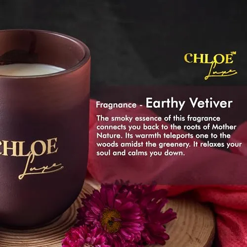 ChloeLuxe Earthy Vetiver Scented Wax Gifting Candle with U-Design Reusable Jars | 30 to 40 Hour Long Burning | Luxury Aroma Therapy Candle | Scented Candles for Home Decor Gift (Brown)