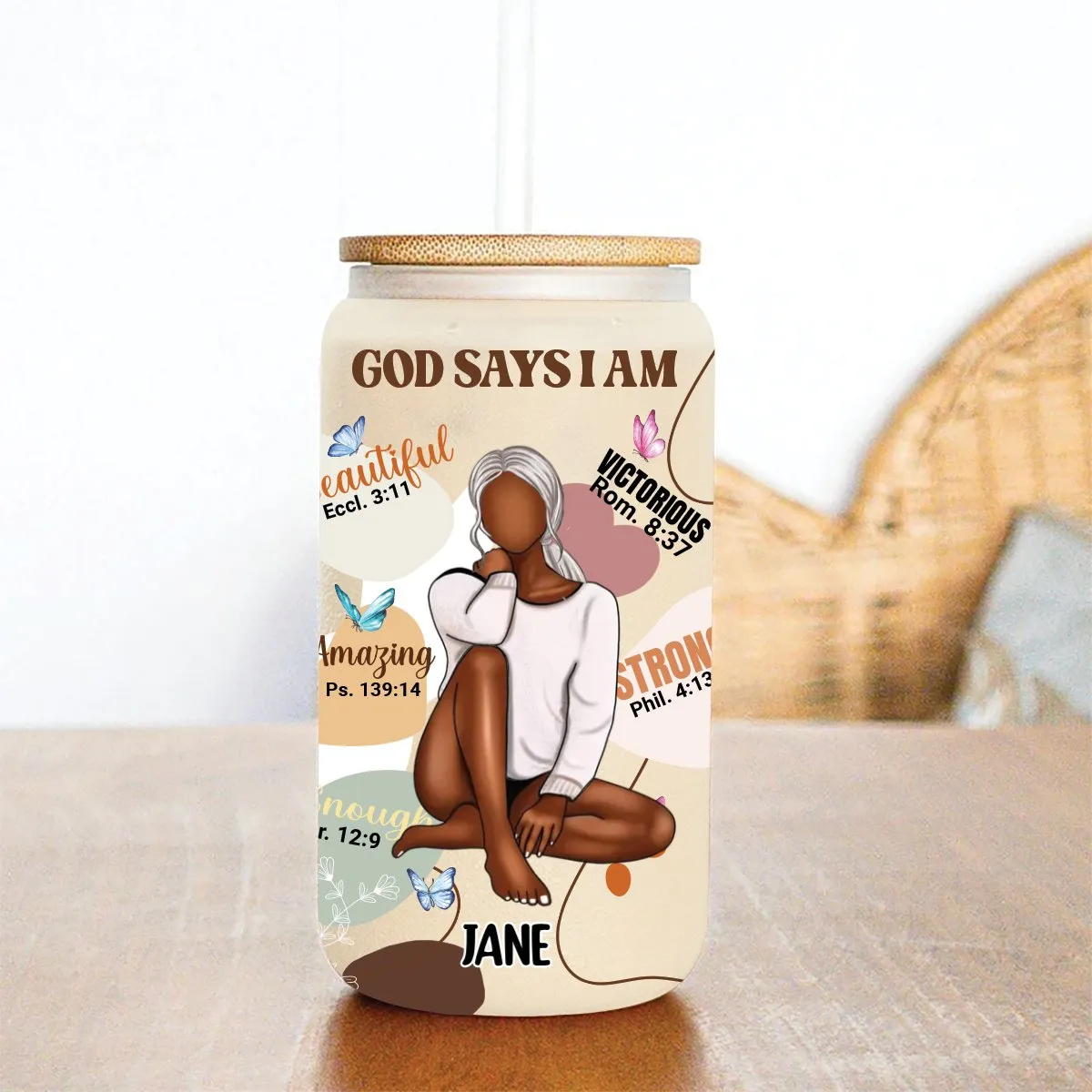 Christian Woman - God Says I Am - Personalized Glass Can