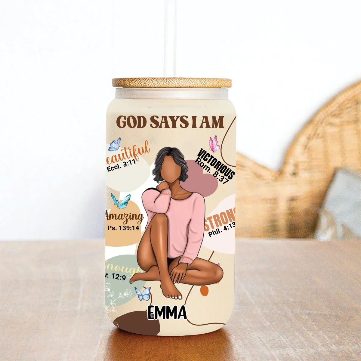 Christian Woman - God Says I Am - Personalized Glass Can