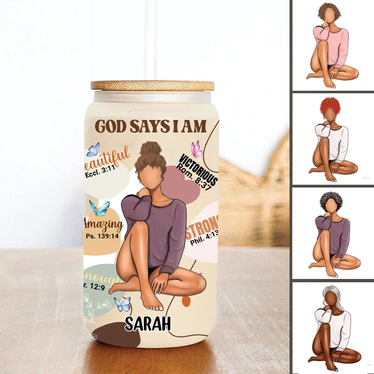 Christian Woman - God Says I Am - Personalized Glass Can