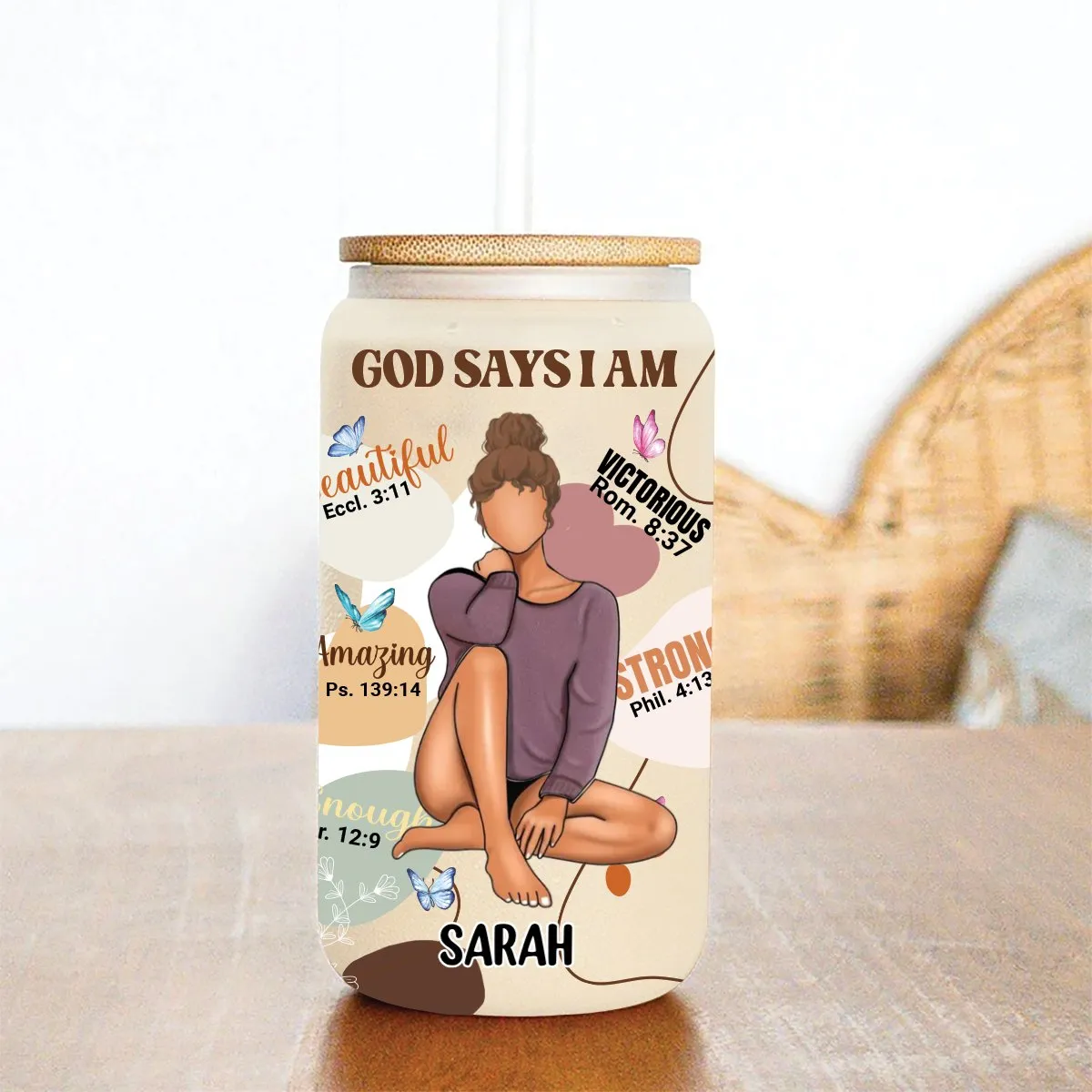 Christian Woman - God Says I Am - Personalized Glass Can