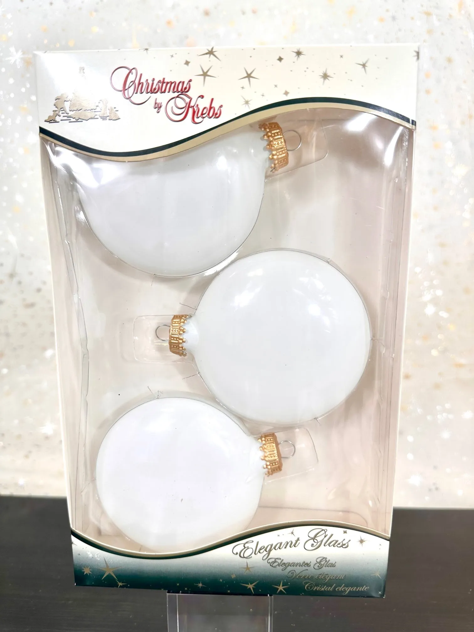 Christmas By Krebs 3" (76mm) Craft Glass Ornament [6 Pieces], Designer Heirloom  (Porcelain White with Gold Crown Caps)