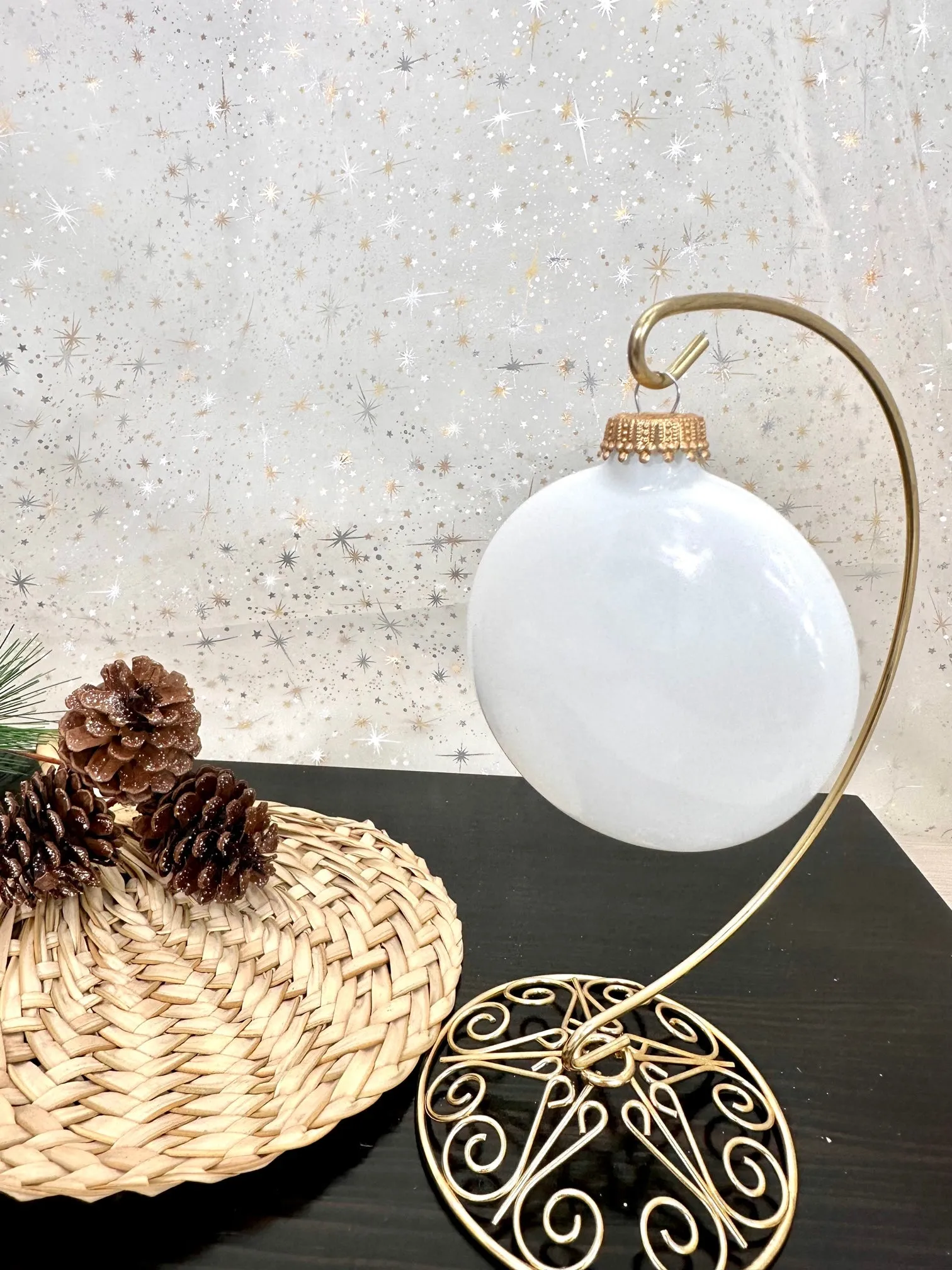 Christmas By Krebs 3" (76mm) Craft Glass Ornament [6 Pieces], Designer Heirloom  (Porcelain White with Gold Crown Caps)