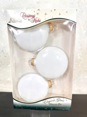 Christmas By Krebs 3" (76mm) Craft Glass Ornament [6 Pieces], Designer Heirloom  (Porcelain White with Gold Crown Caps)