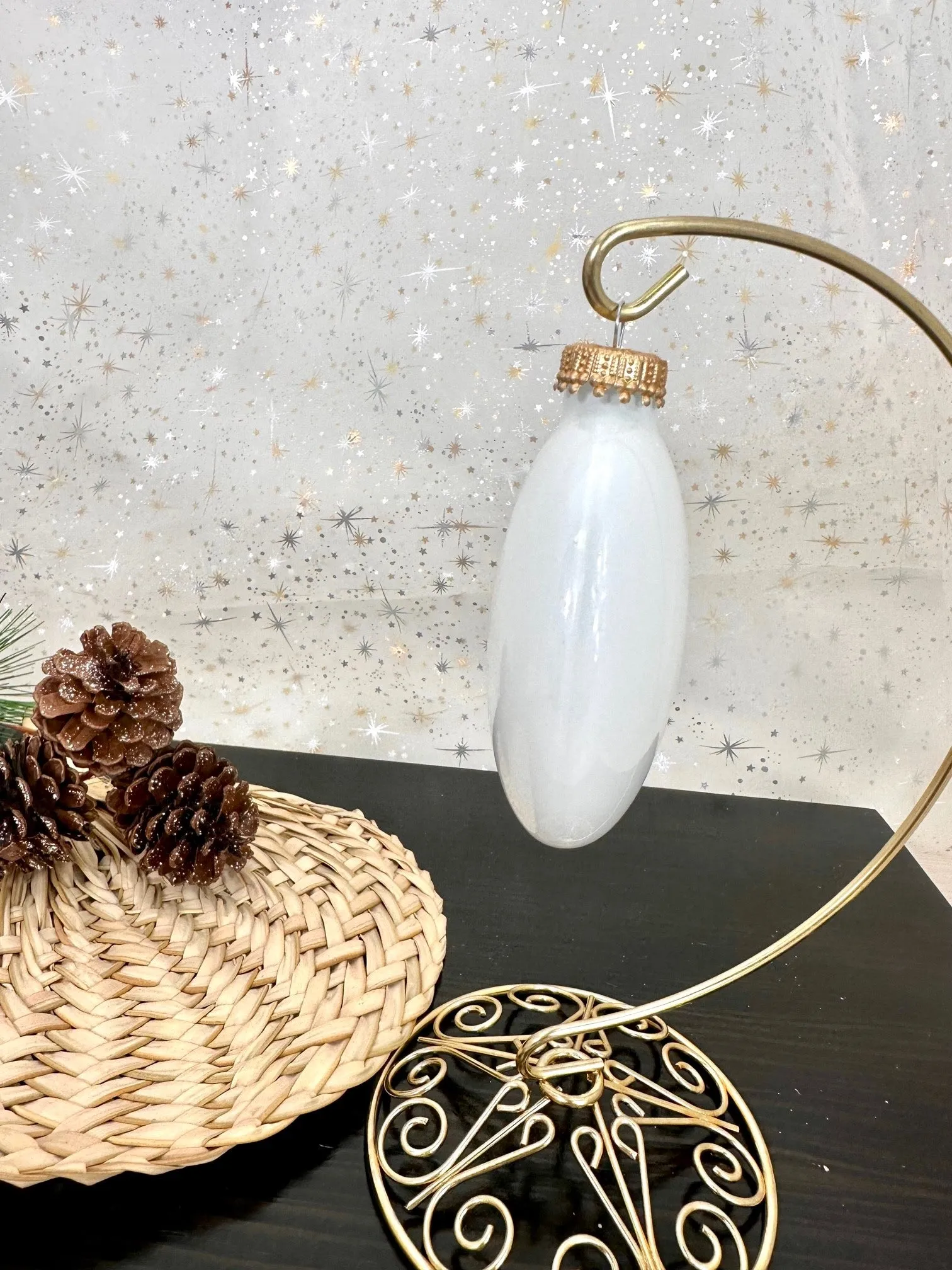 Christmas By Krebs 3" (76mm) Craft Glass Ornament [6 Pieces], Designer Heirloom  (Porcelain White with Gold Crown Caps)