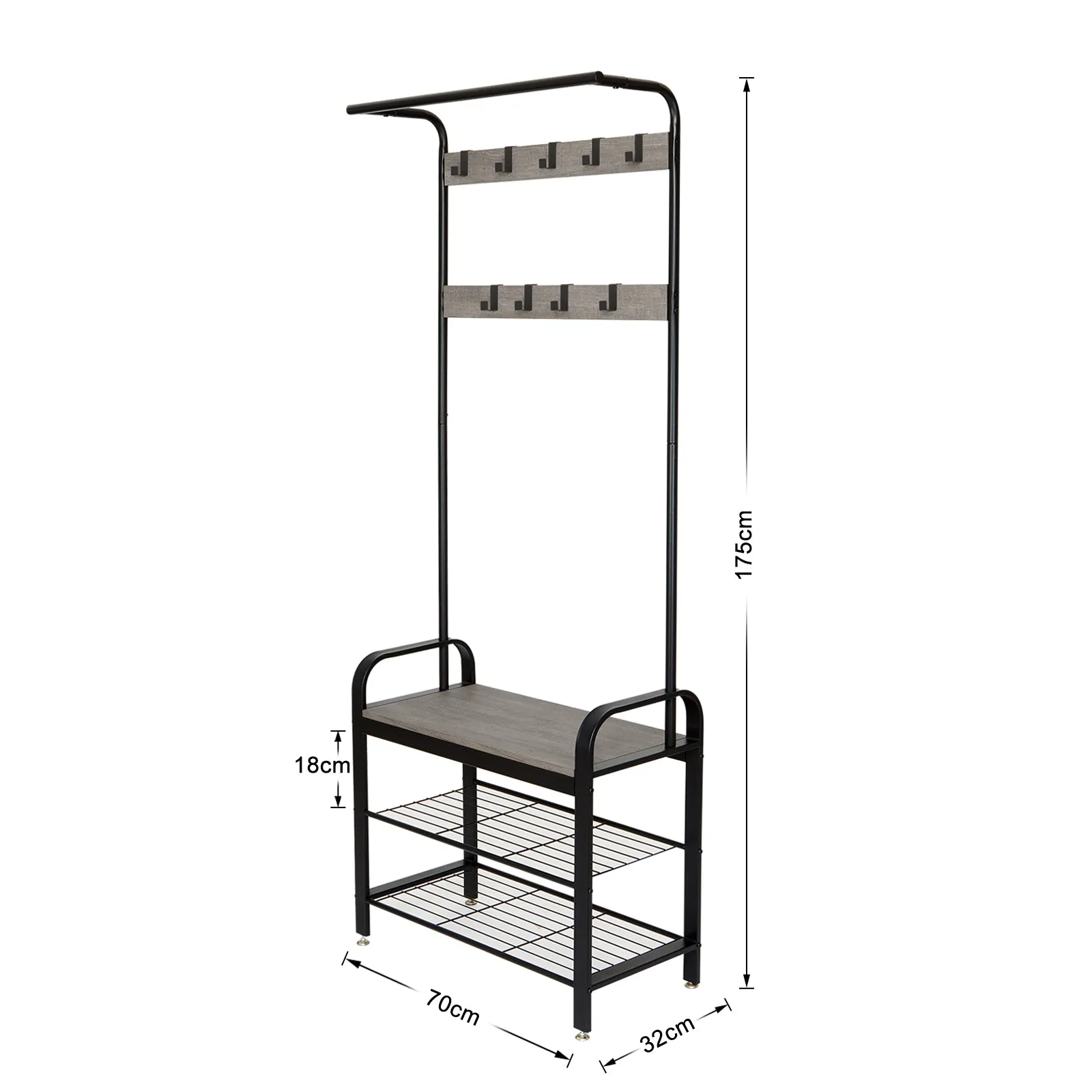 Coat Rack, with Shoe Storage Bench and Anti-tip Straps