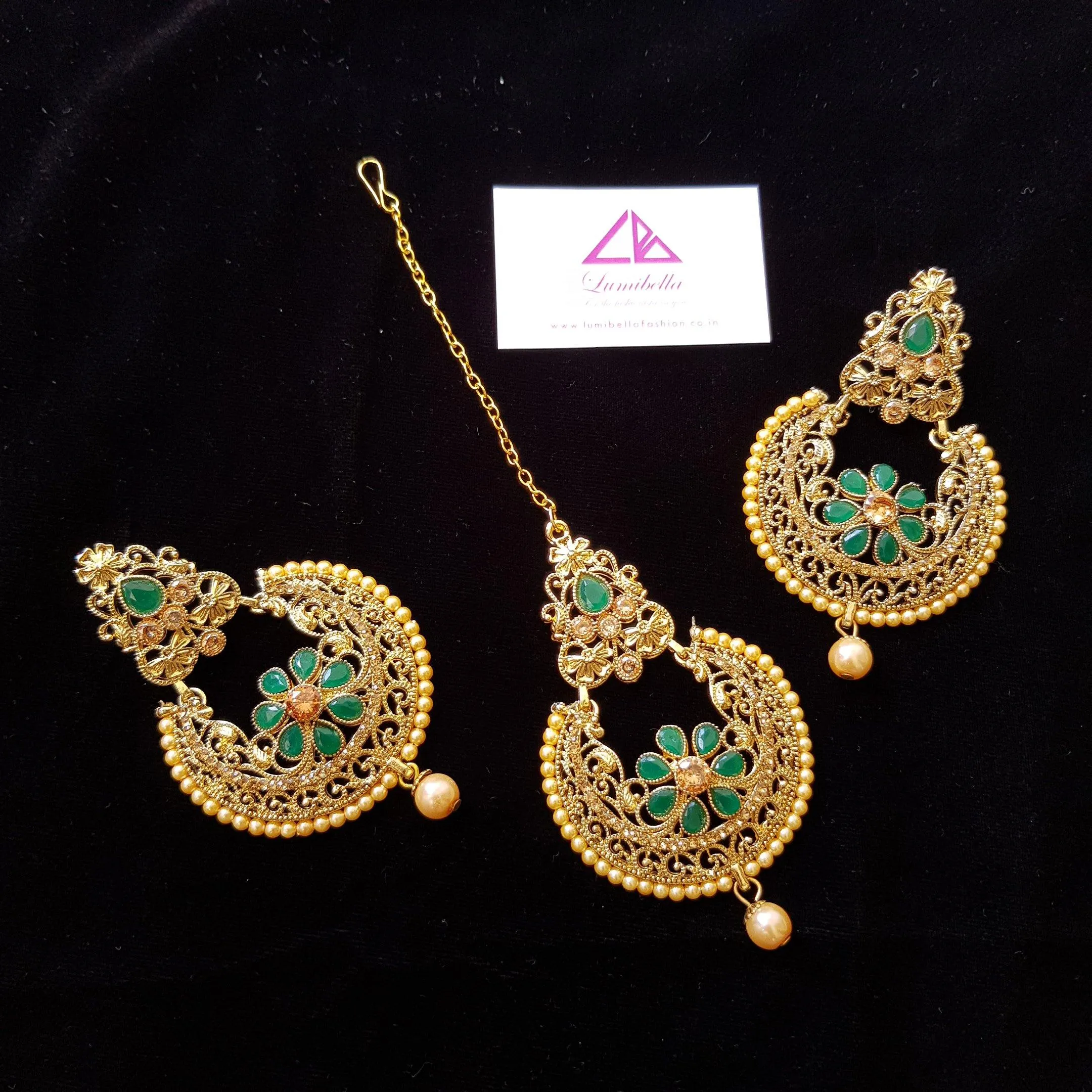 Combo Designer Chandbali Style Earrings with Maang Tikka