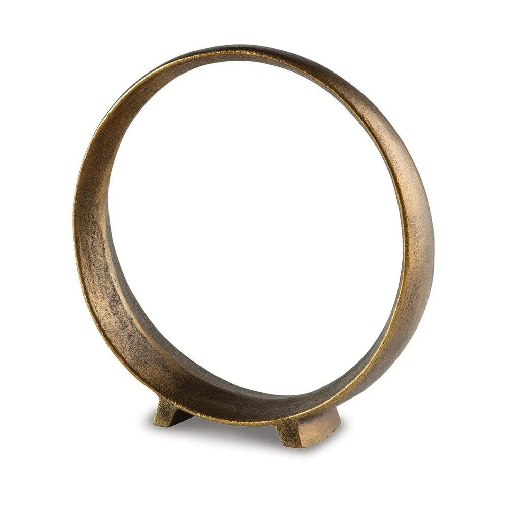 Dalie 12 Inch Sculpture, Set of 2, Round, Antique Brass Tone Cast Aluminium By Casagear Home