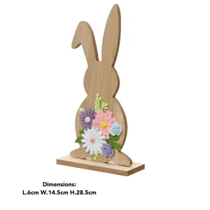 Decoris 28.5cm Wooden Bunny with Felt Flowers Ornament