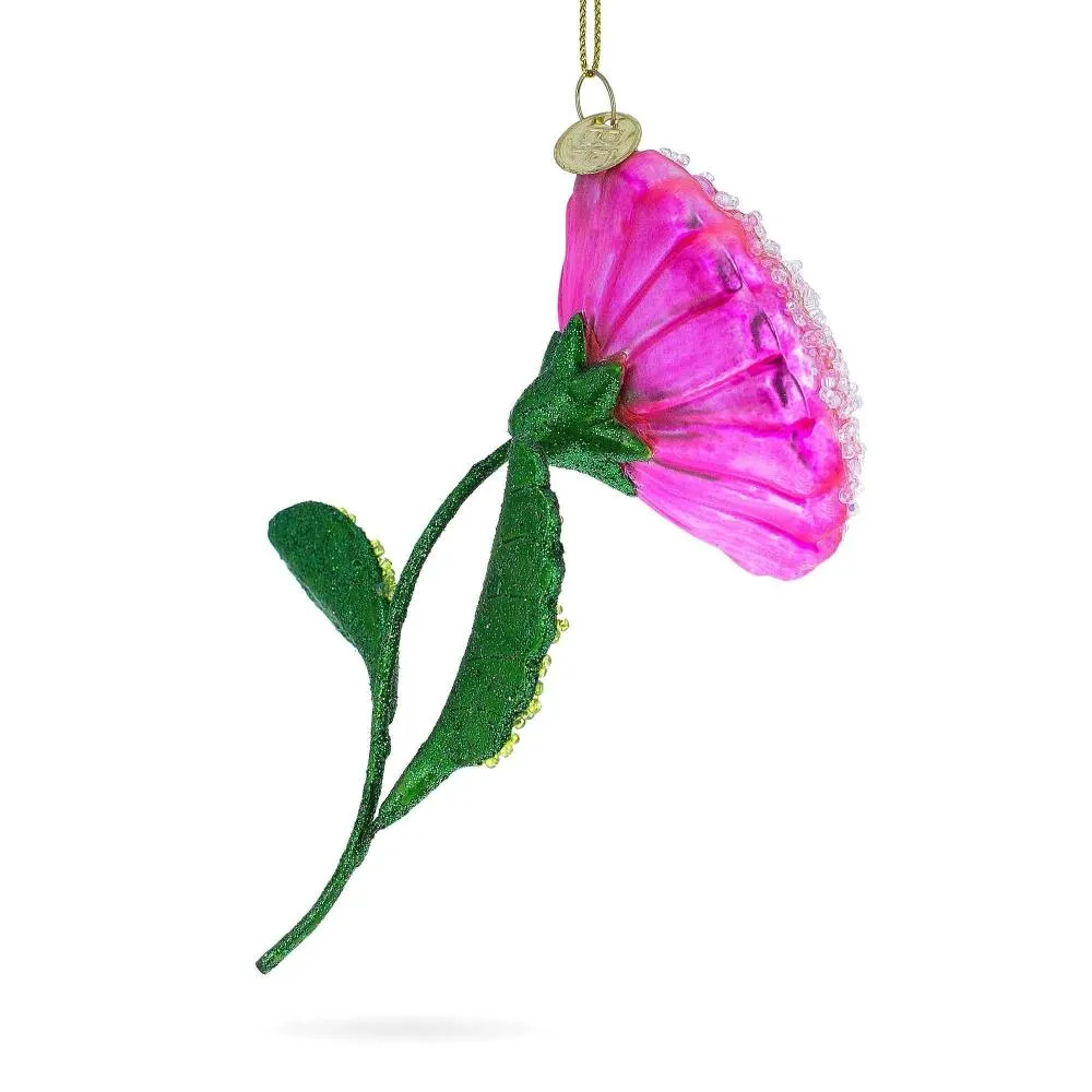 Delicate Pink Flower Glass Christmas Ornament