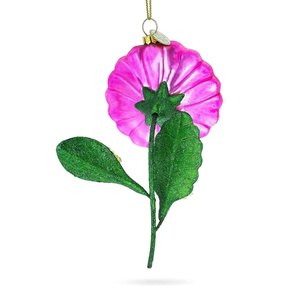 Delicate Pink Flower Glass Christmas Ornament