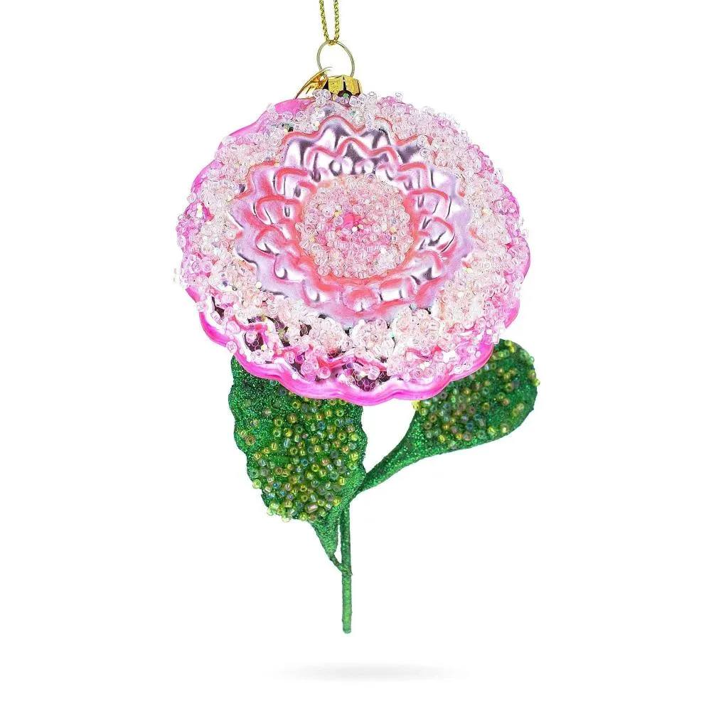 Delicate Pink Flower Glass Christmas Ornament