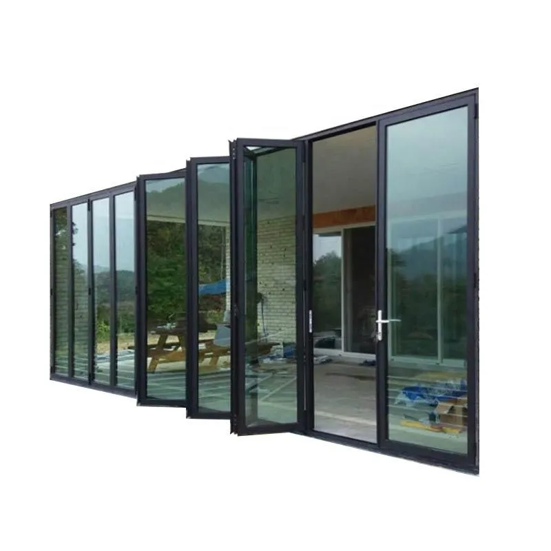 DOORWIN 2021Curved folding door commercial room dividers double glass aluminum outdoor by Doorwin on Alibaba