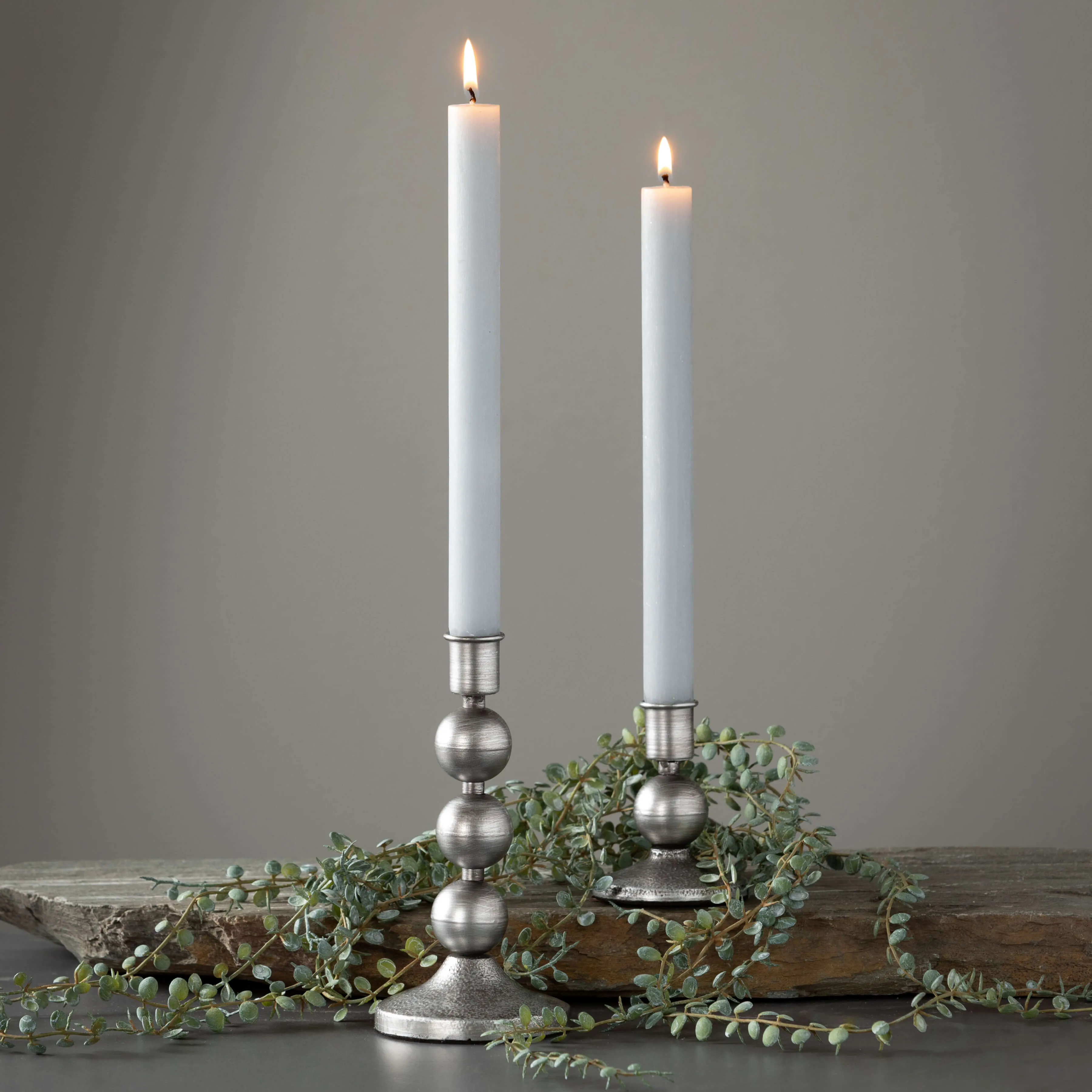 Dove Gray Taper Candle Pair