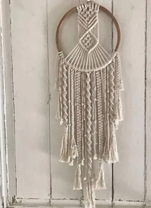 DXYZ Macrame Dream Catcher | Cotton Rope Bohemian Vintage Style Wall Hanging Tapestry | Modern Room Home Decor | Geometric Wall Art | Diwali Gifting (Ivory)