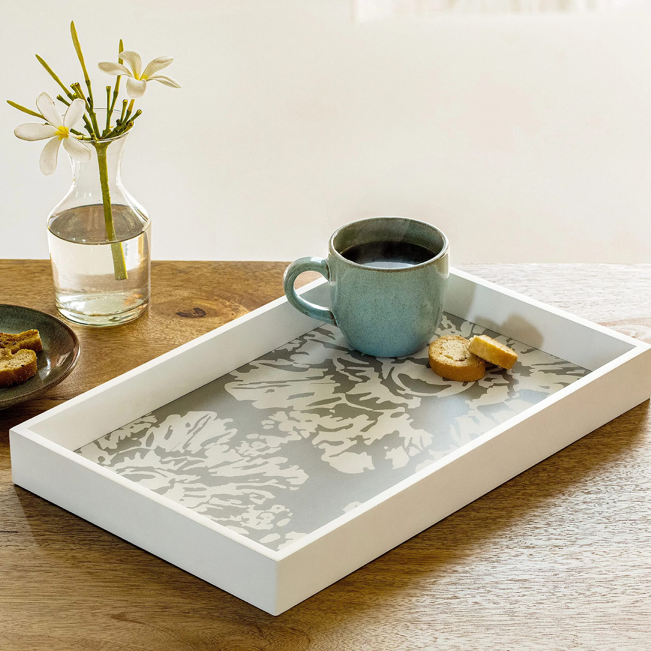 Ellementry Shade of Grey Wooden Tray |Wooden Serving Tray for Decor | Wood Tray for Kitchen, Coffee Table & Dining Room Table | BPA Free Trays for Kitchen and Office and Home Decor