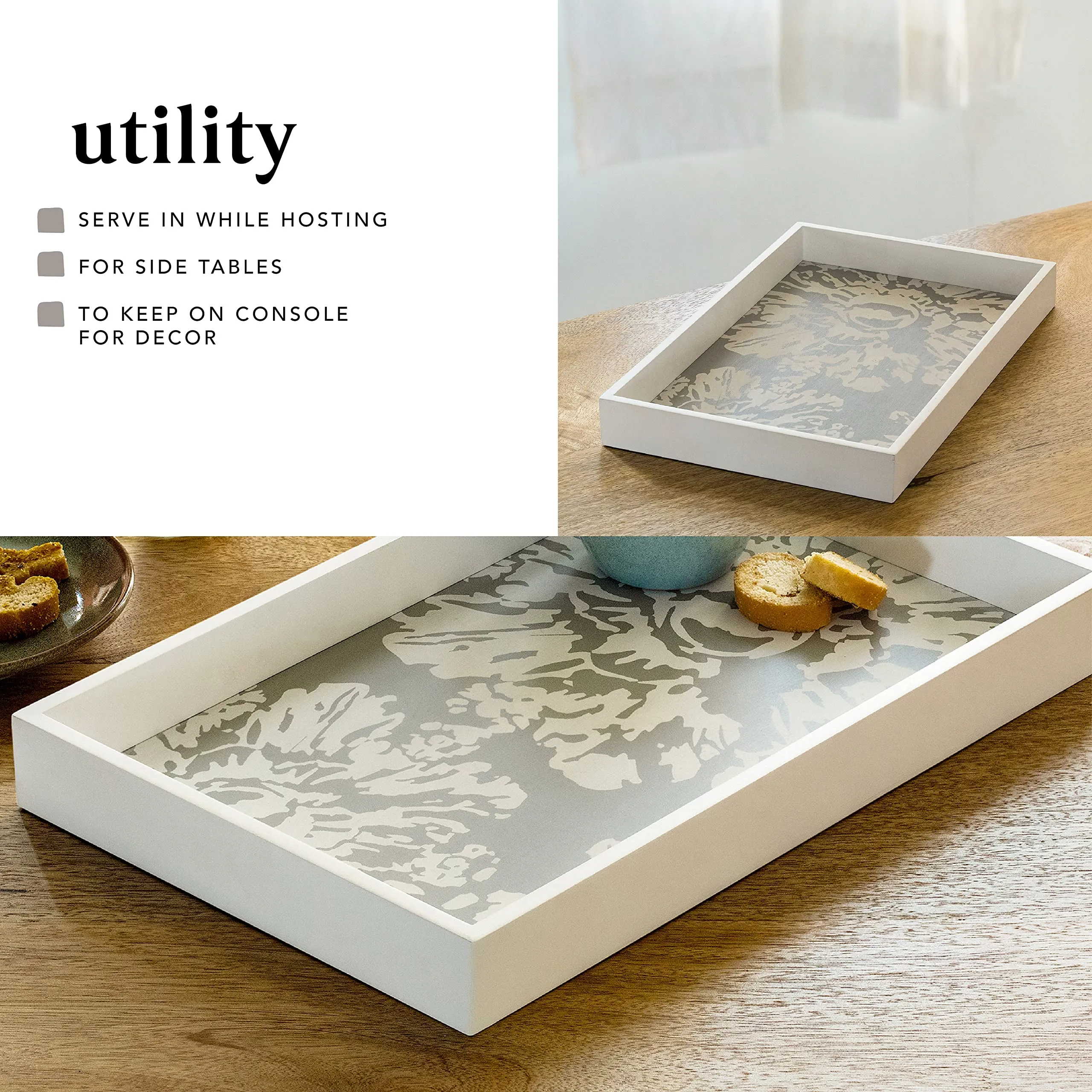 Ellementry Shade of Grey Wooden Tray |Wooden Serving Tray for Decor | Wood Tray for Kitchen, Coffee Table & Dining Room Table | BPA Free Trays for Kitchen and Office and Home Decor