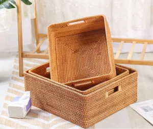 Extra Large Storage Baskets for Living Room, Storage Baskets for Clothes, Rectangular Storage Basket for Shelves, Woven Rattan Storage Basket for Kitchen