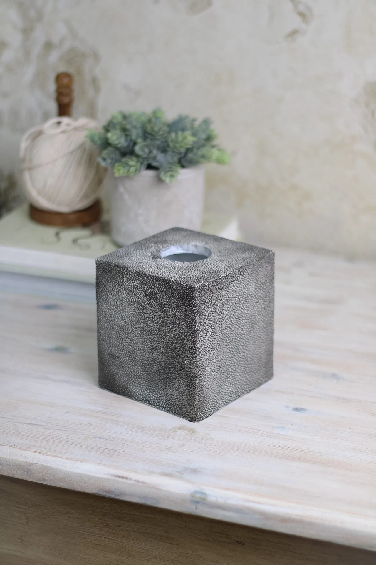 Faux Shagreen Grey Tissue Box