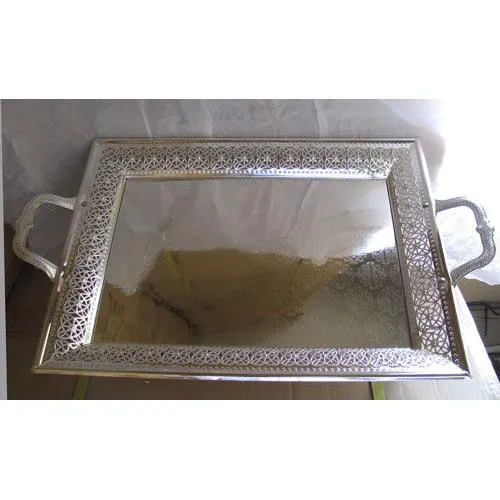 Filigree Shabbat Silver Plated Candle lighting Tray 14.5" X 23.5" with Handles