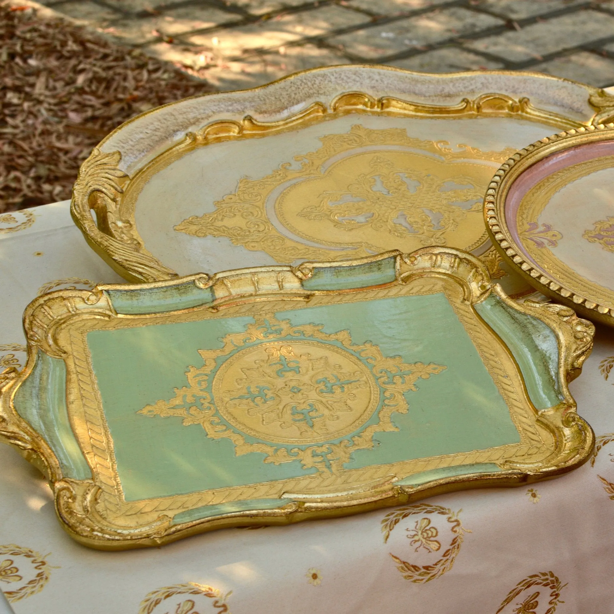 Florentine Wood Oval Tray with handles, L or M, Made in Italy