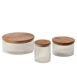 Fluted Glass Storage Jars, Set of 3