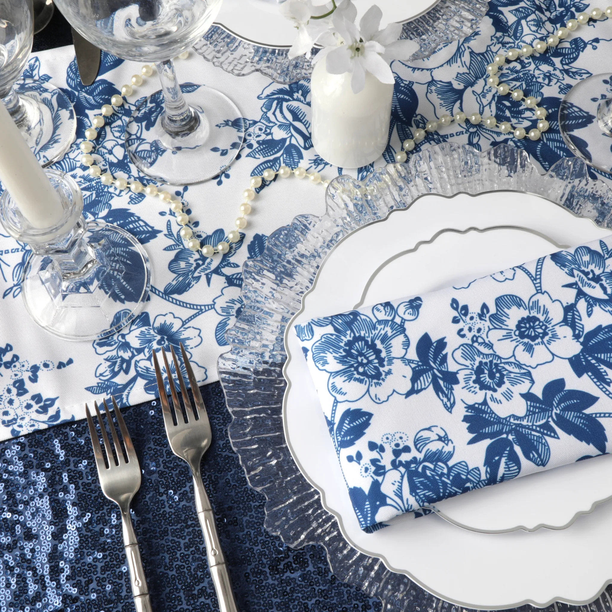 French Toile Table Runner - Blue