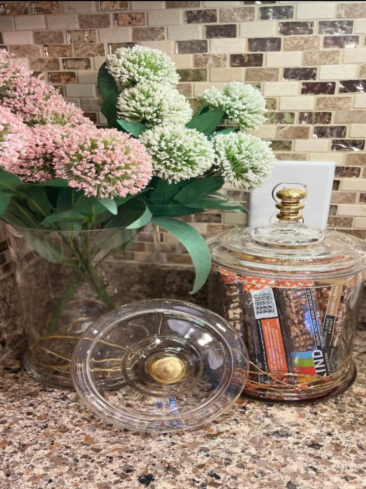 Glass Jar With Gold Swirl Design and Lid