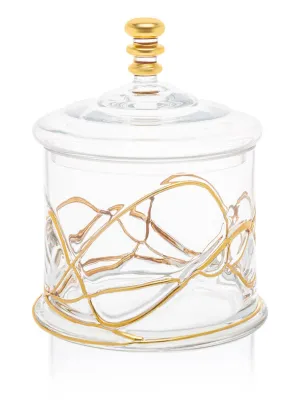 Glass Jar With Gold Swirl Design and Lid