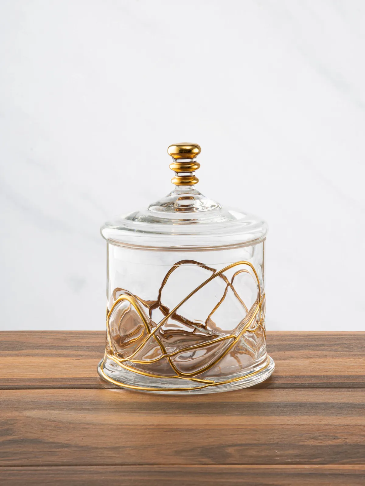 Glass Jar With Gold Swirl Design and Lid