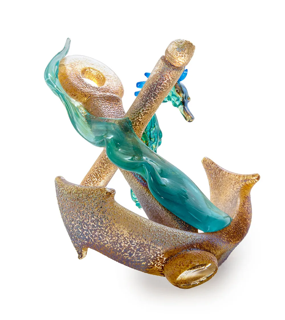 Glass Sculpture "Anchor with Seahorse" by Ben Silver